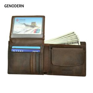 GENODERN-암소 가죽 남성 지갑, 동전 주머니 빈티지 남성 지갑 RFID 차단 정품 가죽 남성 지갑 카드 홀더