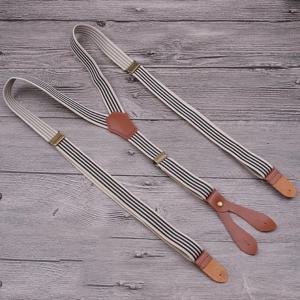 빈티지 브라운 스트라이프 브론즈 4 버튼 멜빵 정품 가죽 링크 프리미엄 버클 유연한 남성과 여성 교정기