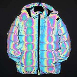 겨울 자켓 남자 두꺼운 무지개 반사 재킷 파카 코트 패션 젊은 힙합 루스 자켓 streetwear outwear 남성 의류