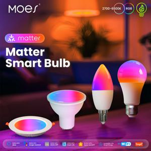 MOES Matter WiFi GU10 E27 스마트 전구 디밍 가능 Led 조명 1600만 RGB C+W 색상 촛불 램프 음성 제어 Alexa Google 홈