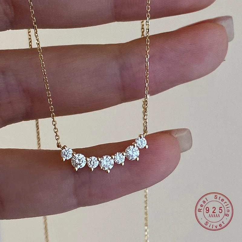 여성을위한 925 스털링 실버 도금 18K 골드 기하학 CZ 펜던트 목걸이 웨딩 파티 파인 쥬얼리 선물