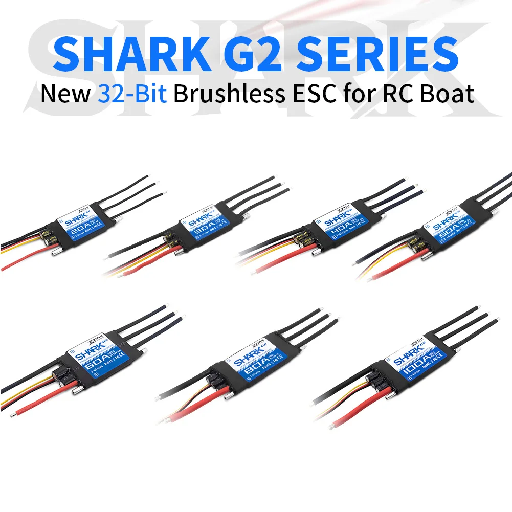 ZTW 32 비트 ESC Shark G2 20A 30A 40A 50A 60A 80A 100A SBEC 5V/6V 8A RC 보트 수중 스러스터 용 브러시리스 속도 컨트롤러