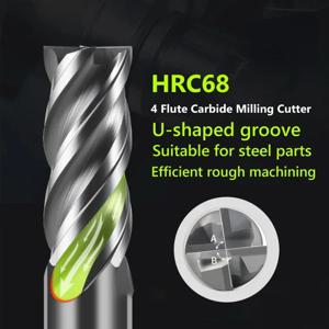 CNC 카바이드 엔드 밀 HRC68 불평등 나선 텅스텐 U-그루브 커터 4 플루트 금속 강철 가공 도구 라우터 비트 밀링 커터