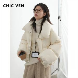 CHIC VEN 여성 다운 코트 New 90 White Duck Down 퍼프 다운 재킷 여성 빵 재킷 숙녀 두꺼운 따뜻한 겉옷 겨울 2024