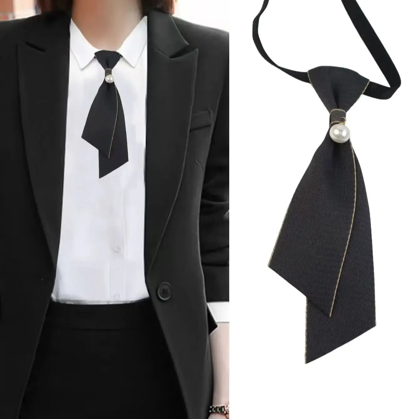 손으로 만든 진주 장식이 달린 여성용 우아하고 캐주얼한 나비넥타이, 셔츠와 양복의 칼라에 어울리는 넥 액세서리,