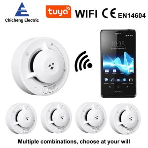 Tuya Wifi 스마트 연기 감지기 광전 센서 화재 경보기 85dB(AA 배터리 포함) 홈 보안을 위한 Tuya 앱과 호환 가능