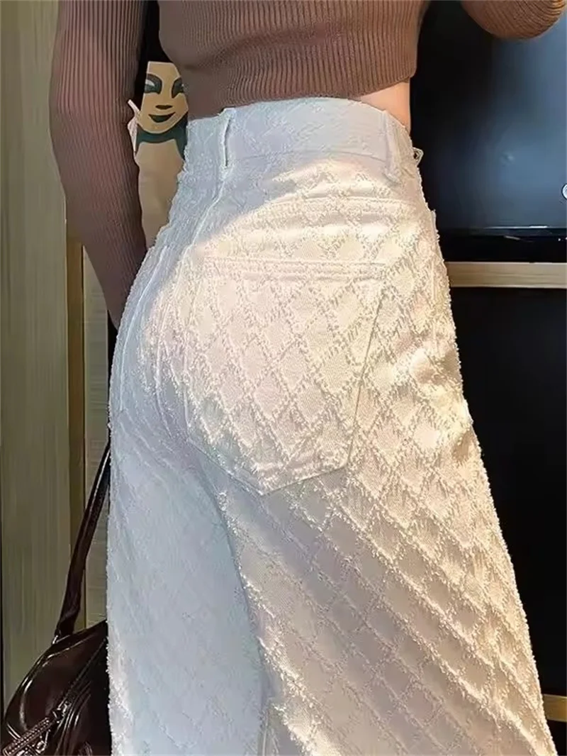 화이트 와이드 레그 청바지 여성 봄 캐주얼 바지 2025 새로운 자수 높은 허리 느슨한 슬리밍 바닥 길이 스트레이트 바지
