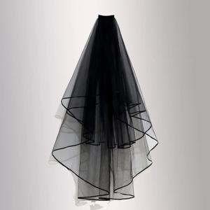 리본 가장자리가 있는 우아한 블랙 웨딩 베일 짧은 신부 여성 베일 의상 액세서리용 빗