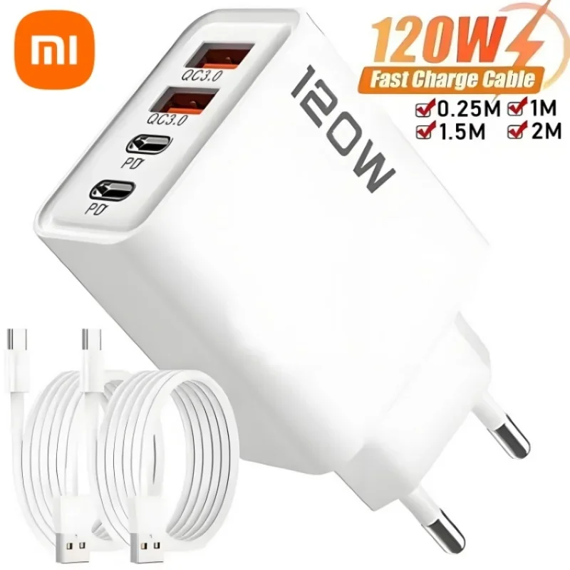 샤오미 120W 4포트 USB C타입 고속 충전 데이터 케이블 USB 휴대폰 충전기 어댑터 (삼성, 아이폰, 화웨이용)