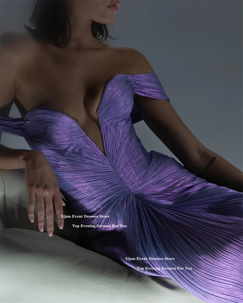 Xijun 라벤더 실크 새틴 이브닝 드레스 오프 숄더 연인 댄스 파티 드레스 사우디 아라비아 공식 댄스 파티 드레스 맞춤형