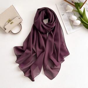 2025 여성 쉬폰 Hijab 스카프 프리미엄 쉬폰 이슬람 Hijabs 일반 좋은 스티치 맥시 랩 Musulman Femme 솔리드 ​​컬러 Shawls