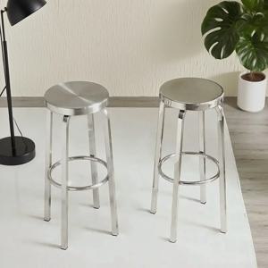 스테인레스 스틸 바 의자 - 현대적인 원형 시트, 높은 - 주방 아일랜드/카페용 의자, 내구성이 뛰어난 금속 프레임 의자