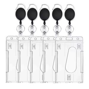 1/5Pcs 키 체인 배지 릴 개폐식 패스 작업 허가 케이스 슬리브 듀얼 카드 슬롯 카드 홀더 보호대 ID 태그 커버