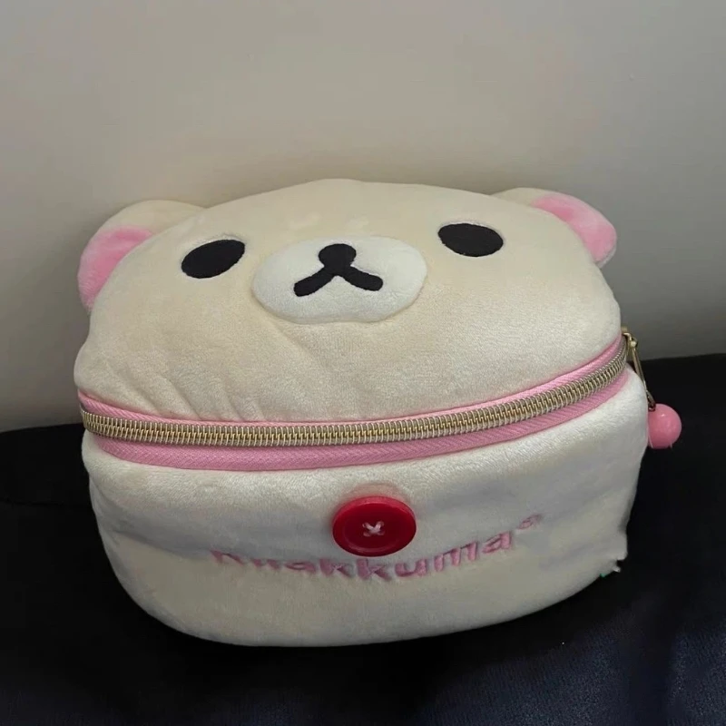 Kawaii Rilakkuma Bear 타원형 입체 연필 가방 휴대용 편지지 보관 가방 Easy Bear 보관 가방 메이크업 가방 선물