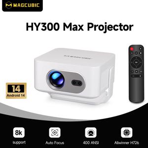 맥큐빅 자동 초점 안드로이드 14 4K 프로젝터 400ANSI 8K 네이티브 720P HY300 Max Wifi6 BT5.4 Allwinner H726 휴대용 야외