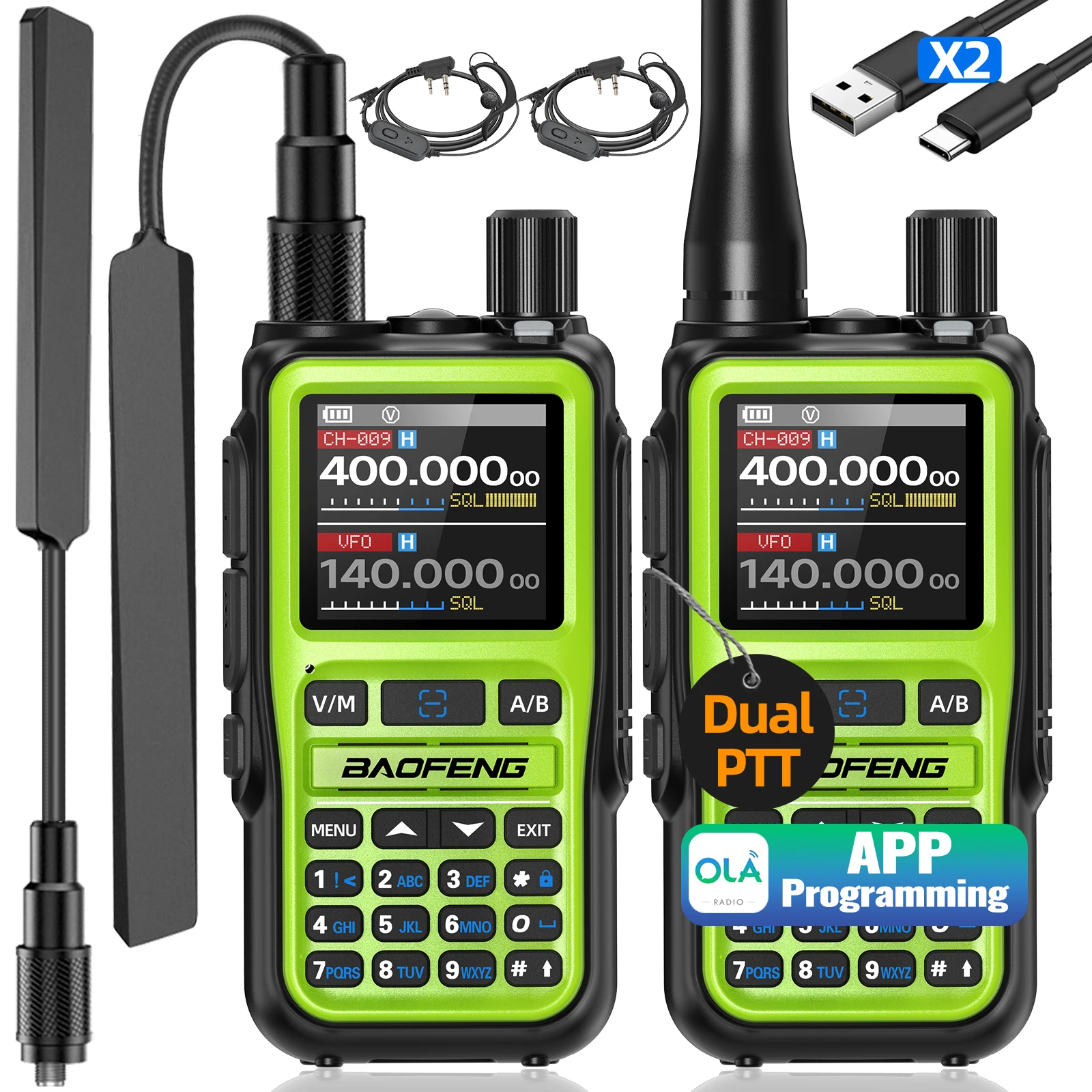 1/2PCS BAOFENG UV-5R 미니 워키토키 999채널 멀티밴드 블루투스 폰 앱 프로그래밍 듀얼 PTT NOAA 타입-C 충전기 햄 라디오