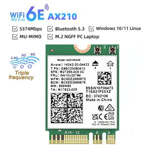 WiFi 6E AX210 Bluetooth 5.3 M.2 무선 카드 노트북 PC 용 5374Mbps 2.4Ghz 5Ghz 6Ghz 802.11ax Wifi 어댑터 Win 10 11
