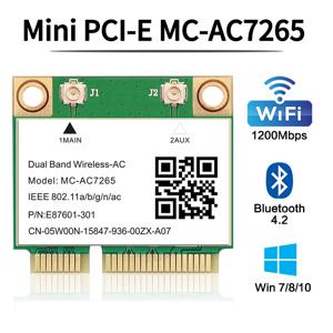 Wifi 5 1200Mbps Bluetooth 4.2 하프 미니 PCI-E Wifi 카드 MC-AC7265 Wireless802.11ac 2.4G 5Ghz 노트북 Win 7 8 10 11