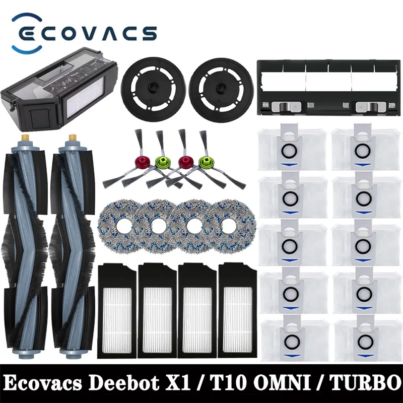 Ecovacs Deebot X1/ T10 OMNI / TURBO 액세서리 로봇 진공 청소기 부품 걸레 먼지 봉투 Hepa 필터 메인 사이드 브러시 쓰레기통