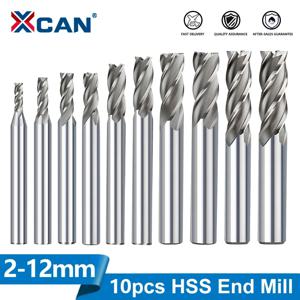 XCAN HSS 밀링 커터 4 플루트 엔드 밀 10pcs 2-12mm CNC 기계 밀링 도구 라우터 비트 금속 커터 알루미늄 밀링 비트