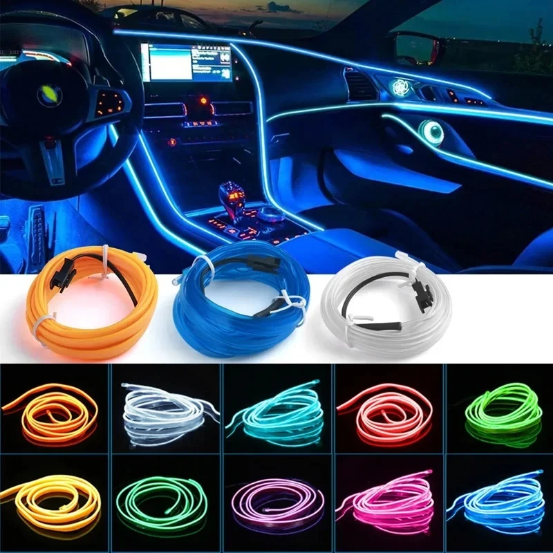 1M/3M/5M 자동차 인테리어 Led 장식 램프 EL 배선 네온 스트립 자동 DIY 유연한 주변 조명 USB 파티 분위기 다이오드