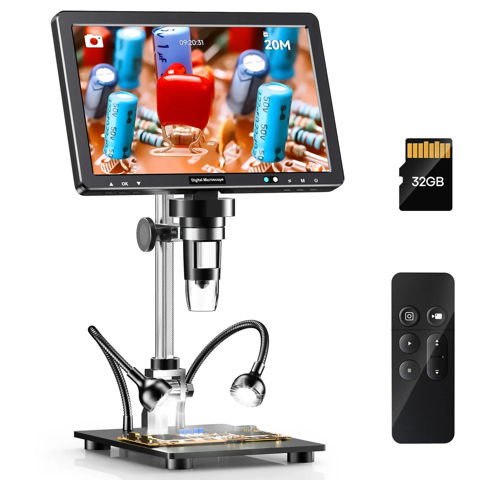 RIEVBCAU 10.1'' HDMI 디지털 현미경 2000X 동전 현미경(10개 LED 포함) 전자, PCB, 수리용 20MP 납땜 현미경