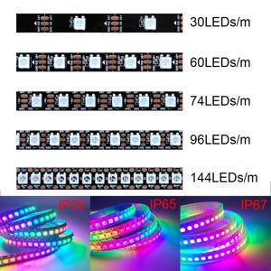 디지털 플렉시블 개별 주소 지정 픽셀 LED 스트립, RGB LED 스트립, 5V, WS2812B, WS2812, 30, 60, 74, 96, 144 픽셀, LED, M 테이프 라이트