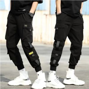 2024 봄 가을 신사복 한국 패션 멀티 포켓 루즈 인 9 분 Drawstring 다리 작업 바지 캐주얼 데일리 스웨트 팬츠