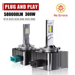 2개 D1S D3S LED 자동차 헤드라이트 HID 전구 300W D2S D4S D8S D2R D4R 램프 캔버스 오류 없음 자동 조명 쿨 화이트 6000K 12V 24V