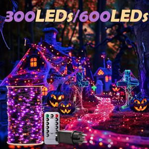 LED 블랙 와이어 스트링 라이트, 할로윈 퍼플 8 가지 모드, 페어리 스트링 라이트, 실내 웨딩 크리스마스 화환, 파티 장식, 300, 600