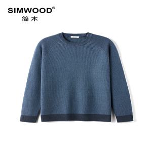 심우드 2025 가을 겨울 신상 오버사이즈 캐주얼 크루넥 스웨터 남성 와플 텍스처 긴팔 니트 풀오버