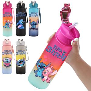 디즈니 Lilo 스티치 플라스틱 빨대 물컵, 스포츠 물병, 야외 750ml 대용량, 고가 캠핑 음료 도구