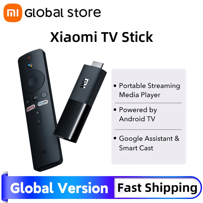 글로벌 버전 샤오미 미 TV 스틱 박스, 안드로이드 TV 9.0, 4 코어, 1080P HD 듀얼 디코딩, 1GB RAM, 8GB 구글 어시스턴트, 넷플릭스, 와이파이 5
