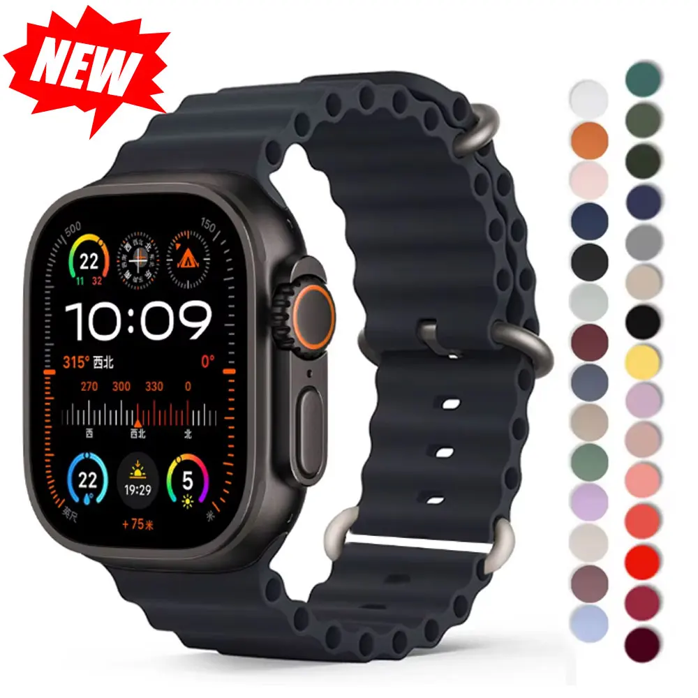 Apple Watch Ultra 2 밴드 용 오션 스트랩 49mm 10 9 8 7 45mm 41mm 실리콘 팔찌 팔찌 iWatch 6 5 4 3 SE 44mm 40 42mm 밴드
