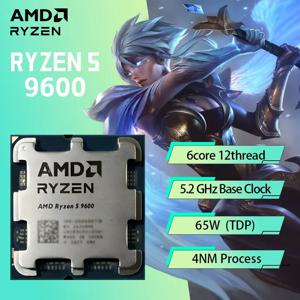 AMD 라이젠 5 9600 새 CPU 5.2GHz 6코어 12스레드 38MB 캐시 4NM TDP 65W 소켓 AM5 게이밍 프로세서 (패키지 미포함)
