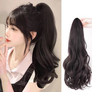 합성 가발 자연 여성 푹신한 긴 곱슬 높은 포니 테일 잡아 클립 가발 Hottie Girls 보이지 않는 파도 말꼬리 확장
