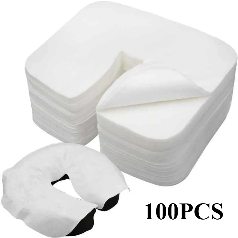 100pcs 스파 살롱 일회용 마사지 페이스 레스트 쿠션 커버 크래들 시트 머리 받침 베개 종이 마사지 페이스 크래들 테이블 커버