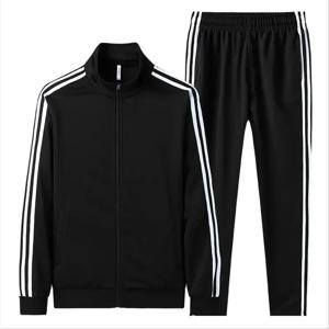 남성 운동복 세트 라운드 아시아 크기 포켓 블랙 긴 소매 바지 피트니스 캐주얼 봄 가을 남성 Tracksuit 2 조각 세트