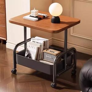 Mobile Coffee Table Laptop Desk Double-Layer Sofa Stand with Removable Basket Sturdy Night Cabinet for Living Room or Bed