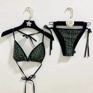 레이스 업 패션 비키니 세트 여성 기하학 인쇄 브래지어 끈 팬티 섹시한 2 조각 수영복 솔리드 비치 스타일 원피스 수영복