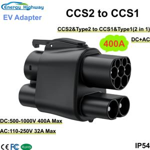 에너지 하이웨이 CCS2-CCS1 400A 전기차 충전 어댑터 CCS2 DC-CCS1 전기차 고속 충전 어댑터