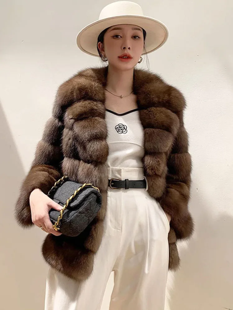 자도린 럭셔리 디자이너 인조 밍크 코트 여성용 라펠 퍼리 브라운 인조 퍼 코트 여성 의류 겨울 시크 엘레강트 플러피 퍼 재킷