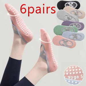 1/6 쌍 전문 여성 요가 양말 실리콘 미끄럼 방지 발레 필라테스 양말 여성 등이없는 통기성 붕대 요가 스포츠 양말