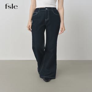 FSLE 여성용 엘라스틱 웨이스트 스트레이트 슬림 플레어 진 2025 가을 신상 Y2K 시크 스타일 코튼 소프트 진 25FS13143