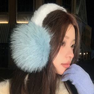 여우 모피 모조 플러시 귀마개 여성 겨울 두꺼운 다채로운 플러시 귀 보호 내한성 방풍 솔리드 컬러 귀 커버