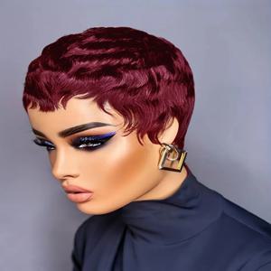 짧은 픽시 컷 가발 인모 가발 컬러풀 풀 머신 메이드 100% 브라질 레미 헤어 가발 여성용