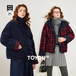 TOYOUTH 여성용 90% 화이트 덕 다운 재킷 2025 겨울 신상 레트로 코듀로이 체크 플러피 양면 따뜻한 재킷