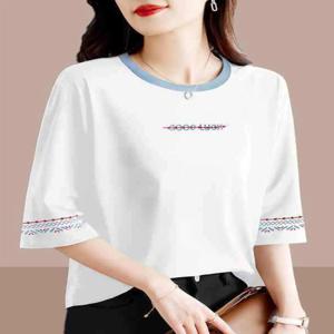 화이트 민소매 티셔츠 여성용 루즈 슬리밍 미드 슬리브 여름 탑 포켓 손수건 심플 다용도 캐주얼 스타일