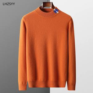 LHZSYY 남성용 캐시미어 스웨터, 세미 하이 넥 풀오버, 따뜻한 배색 니트 베이스 셔츠, 느슨한 두꺼운 점퍼, 가을 겨울 신상