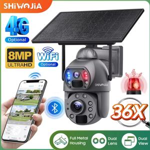SHIWOJIA 36X 줌 8MP 4G SIM 태양광 카메라 야외 360 °   태양 전지 패널 PIR 야간 투시경을 갖춘 무선 WIFI 배터리 보안 카메라